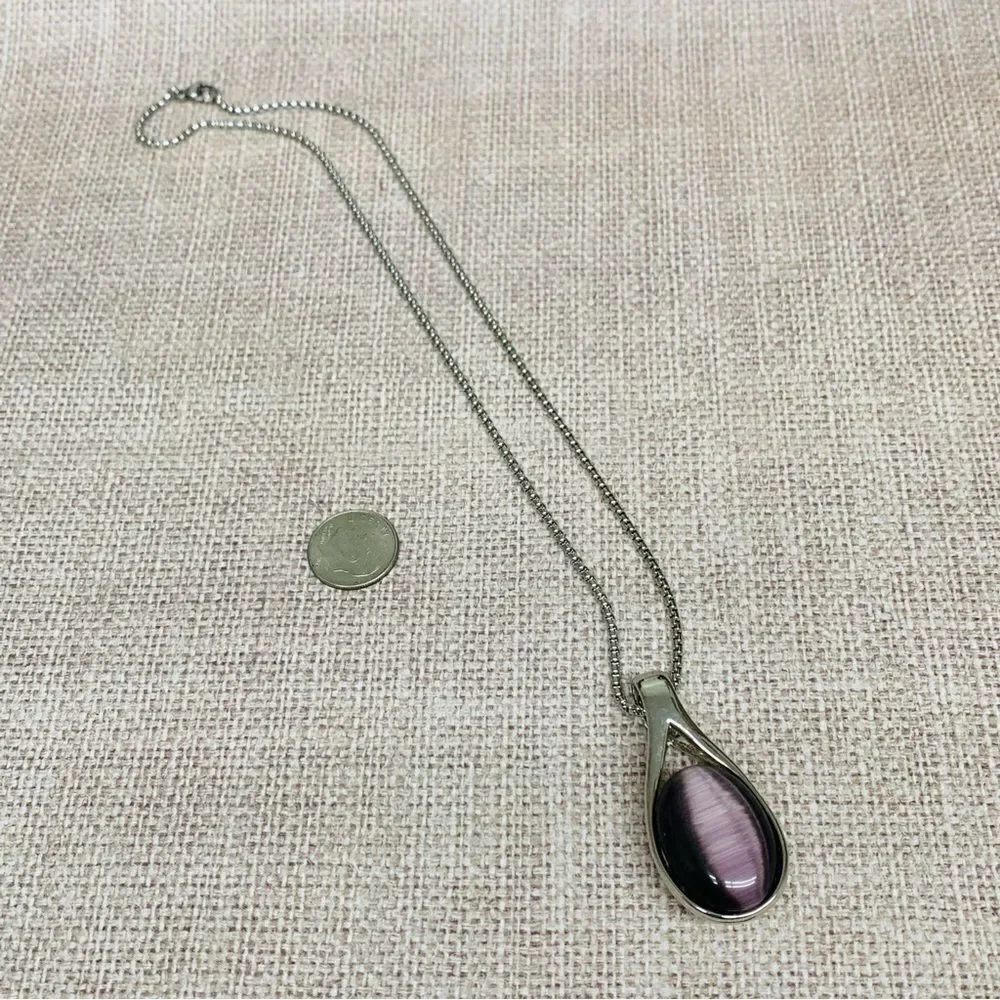Silver Gold‎ Purple Cat Eye Reversible Pendant Necklace